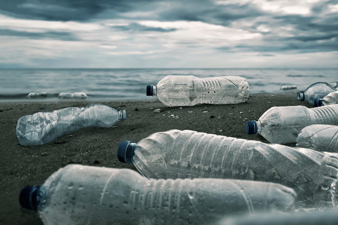 plastic bottles on the beach